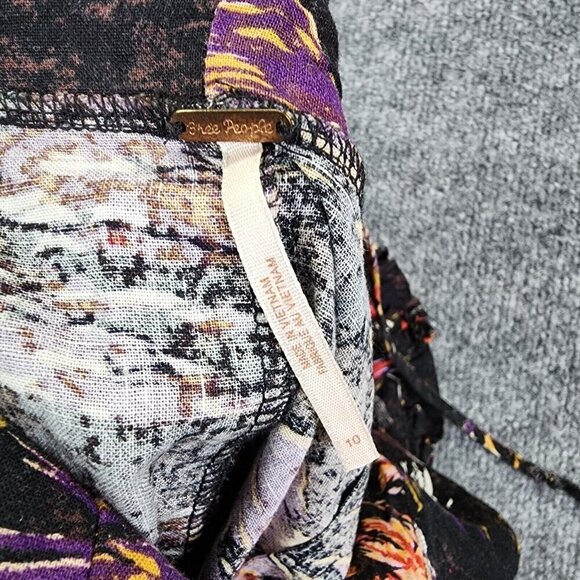 Free People Linen Beach Party Tie Shoulder Midi Dress Size 10 Tropical Printed - Picture 15 of 16